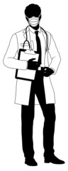 Doctor Man and Clipboard Medical Silhouette Person