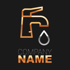 Fototapeta premium Line Water tap icon isolated on black background. Colorful outline concept. Vector
