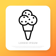 Ice cream in a cone line icon. Street food, fast, sweet, cold, frozen, delicious dessert. Eating concept. Vector line icon for Business and Advertising