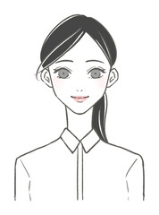 笑顔の白シャツの黒髪女性