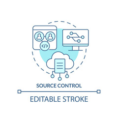 Source control turquoise concept icon. Tracking code changes. Programming skill abstract idea thin line illustration. Isolated outline drawing. Editable stroke. Arial, Myriad Pro-Bold fonts used