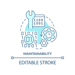 Maintainability turquoise concept icon. Programing language choice standard abstract idea thin line illustration. Isolated outline drawing. Editable stroke. Arial, Myriad Pro-Bold fonts used