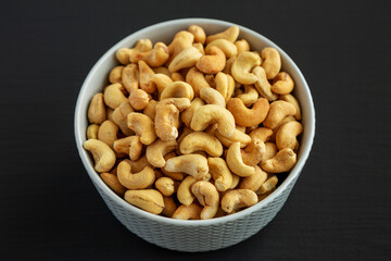 Homemade Roasted and Salted Cashews in a Bowl, side view.