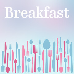 Breakfast Pink Blue Gradient Spoon Fork Knife Text Square 
