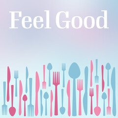 Feel Good Pink Blue Gradient Spoon Fork Knife Text Square 