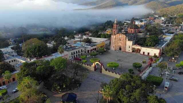 An ancient church in Jalpan de Serra, Queretaro. Mexico. Aerial Shot of Franciscan Mission of Jalpan