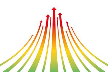 虹色のカラフルなグラデーションの上向きのカーブした矢印のイラスト/白背景