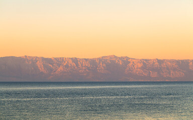Croatia sunset shot from Hvar island of the mountain towards Biokovo Nature Park