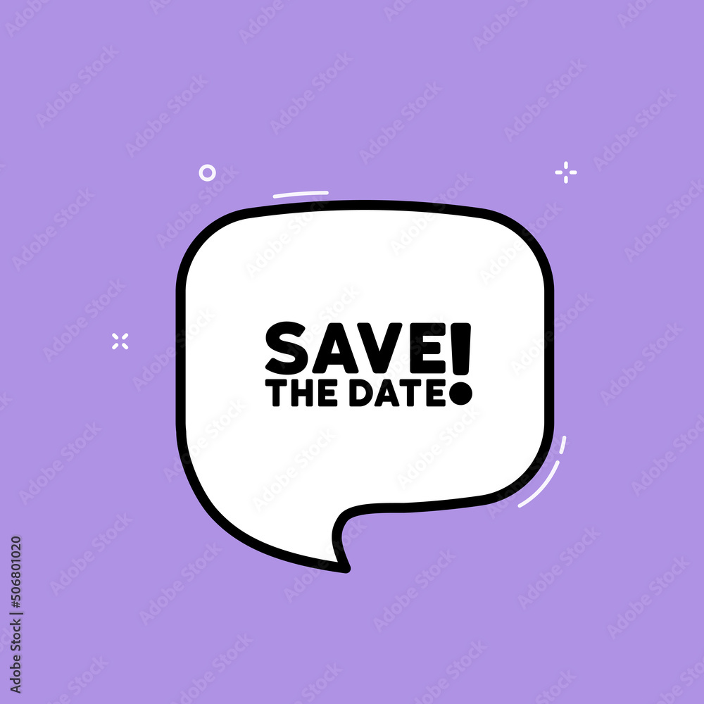 Poster speech bubble with save the date text. boom retro comic style. pop art style. vector line icon for b
