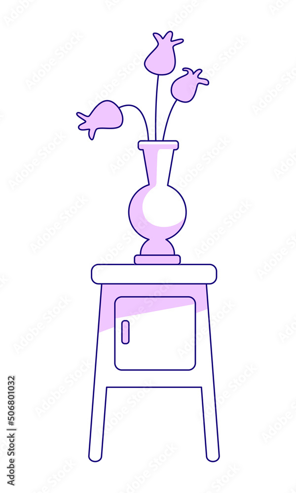 Poster Vase with flowers semi flat color vector element. Full sized object on white. Fresh bouquet on table. Home decoration simple cartoon style illustration for web graphic design and animation