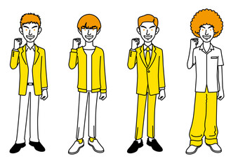 ガッツポーズする男性のイラストセット