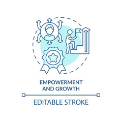 Empowerment and growth turquoise concept icon. Inclusive leaders trait abstract idea thin line illustration. Isolated outline drawing. Editable stroke. Arial, Myriad Pro-Bold fonts used
