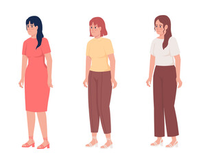 Women with different emotional states semi flat color vector characters set. Standing figures. Full body people on white. Simple cartoon style illustration for web graphic design and animation pack