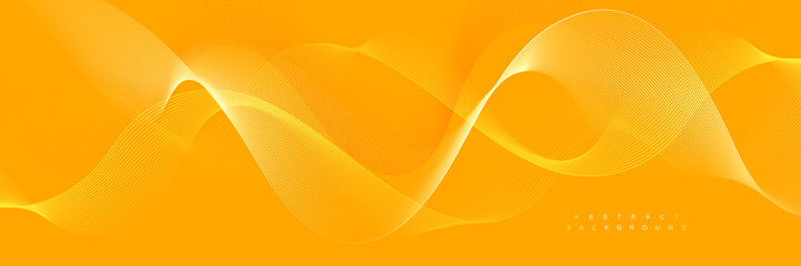 Abstract flowing wave lines on yellow background. Transparent smooth wave design element. Smoke wavy lines. Modern futuristic graphic. Suit for website, banner, header, cover, brochure, flyer
