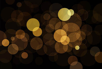 Abstract gold bokeh on black background. Transparent overlap circle shapes. Bokeh bubbles. Elegant golden geometric shapes texture. Suit for banner, poster, wallpaper, flyer. Vector illustration © MooJook