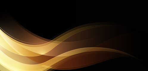 Abstract gold wave on black background. Modern luxury shiny color golden gradient wave texture design element. Transparent flow wave graphic. Suit for wallpaper, website, backdrop, banner