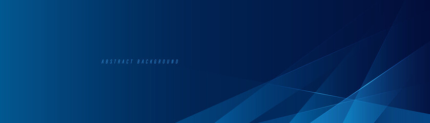 Abstract modern blue horizontal banner background with geometric diagonal overlay layer and glowing lines. Suit for banner, poster, cover, header, flyer, brochure, website, presentation. - obrazy, fototapety, plakaty
