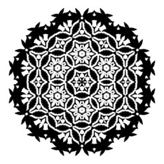 circular isolated floral ornament. black silhouette pattern. print, template.