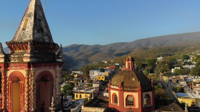 An ancient church in Jalpan de Serra, Queretaro. Mexico. Aerial Shot of Franciscan Mission of Jalpan