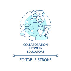 Collaboration between educators turquoise concept icon. Inclusive classrooms benefit abstract idea thin line illustration. Isolated outline drawing. Editable stroke. Arial, Myriad Pro-Bold fonts used