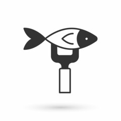Grey Dried fish icon isolated on white background. Vector