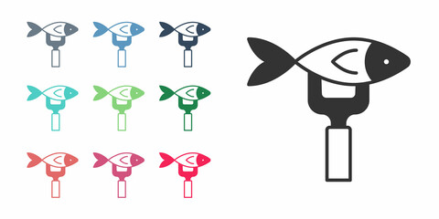 Black Dried fish icon isolated on white background. Set icons colorful. Vector