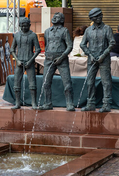 MILTENBERG, GERMANY - JULY 07, 2019:  The Peeing boys sculpture (Staffelbrunserbrunnen) in the Old Town
