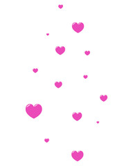 Hearts. Little pink love symbols rise up. Sweet heart. Color vector illustration. Flat style. Outlines on an isolated background. Idea for web design.