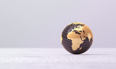 Black with gold globe on a white background. Europe. 3d render.
