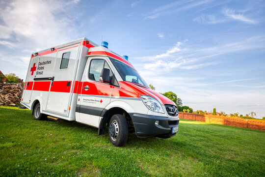 Landesbergen, Germany. May 11, 2022: Ambulance from the German Red Cross. The German Red Cross (German: Deutsches Rotes Kreuz is the national Red Cross Society in Germany.)
