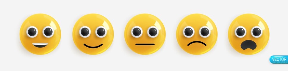 Emotion realistic 3d render. Set of icons.