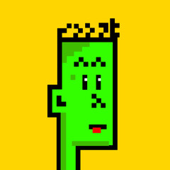 Frankie, head digital Art, Green head, Yellow, Pixalart, art head icon, Pixel art maschio felice personaggio gioco