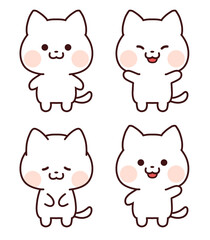 白猫ポーズセット/立つ・万歳・お辞儀・挨拶