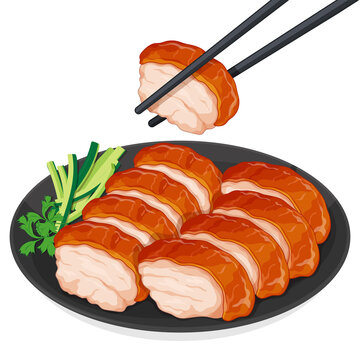 roasted duck slices on plate with chopsticks clip art preview