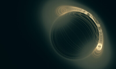 Warm light of golden yellow 3d spiral or electric cyber current on curve with parallax. Mesmerizing elegant glowing element of bulb. Great for design as cover print for electronics, decoration, art.