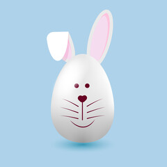 Easter egg with rabbit ears and cute face. Illustration for greeting cards