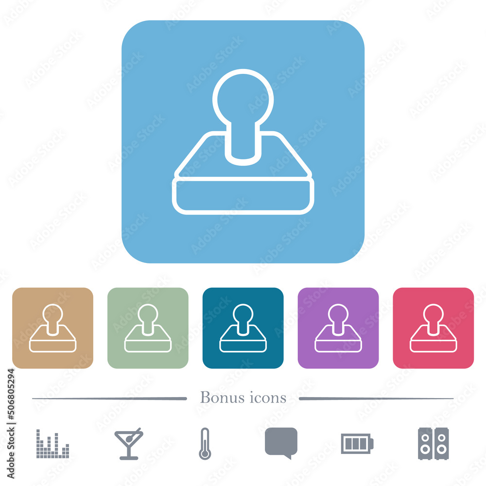 Poster retro joystick outline flat icons on color rounded square backgrounds