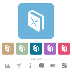 Cookbook with knife and fork flat icons on color rounded square backgrounds