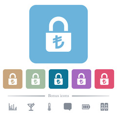 Locked lira flat icons on color rounded square backgrounds