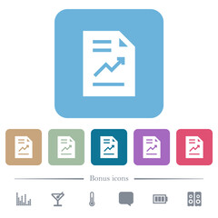 Report with graph solid flat icons on color rounded square backgrounds