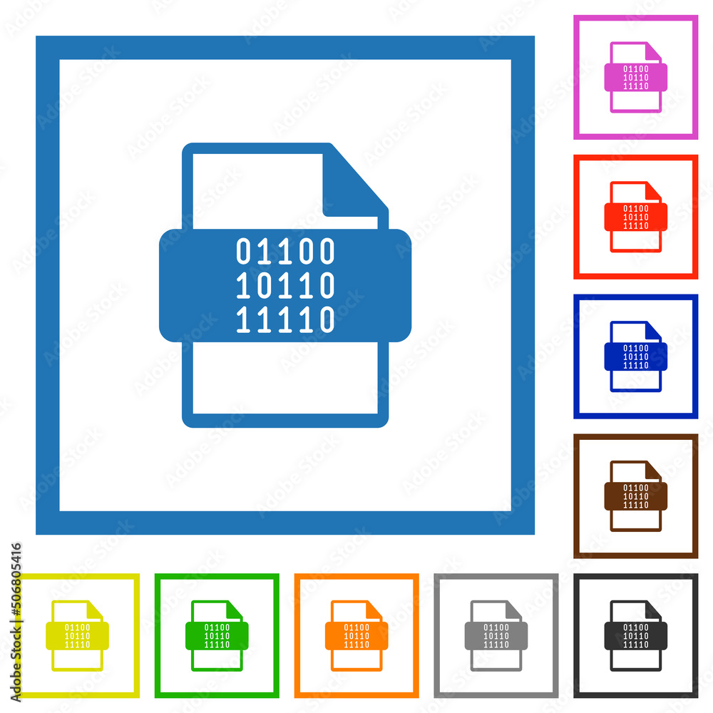 Poster binary file type flat framed icons