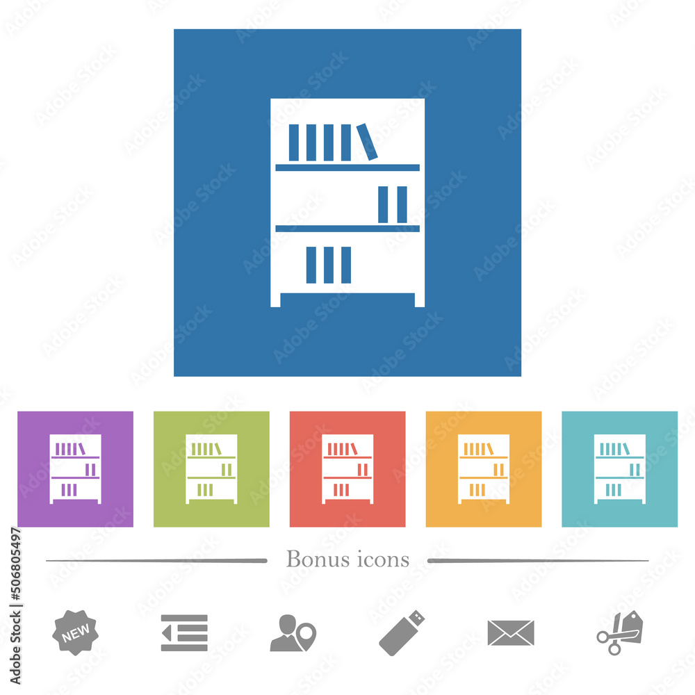 Aufkleber bookshelf with books solid flat white icons in square backgrounds