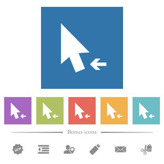 Arrow cursor left solid flat white icons in square backgrounds