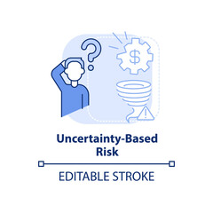 Uncertainty-based risk light blue concept icon. Type of risk abstract idea thin line illustration. Unpredictable event. Isolated outline drawing. Editable stroke. Arial, Myriad Pro-Bold fonts used