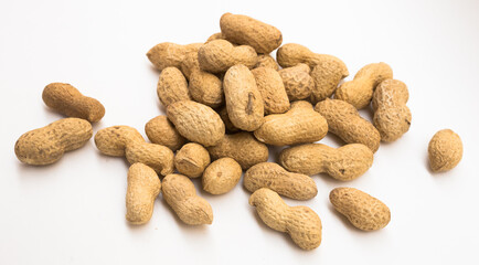 bunch of ecological peanuts on a white background
