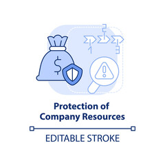 Company resources protection light blue concept icon. Risk management benefit abstract idea thin line illustration. Isolated outline drawing. Editable stroke. Arial, Myriad Pro-Bold fonts used