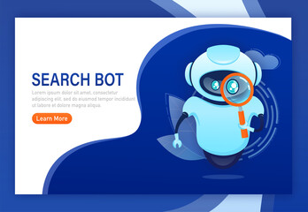 Search bot in cartoon style. Artificial intelligence. Isometric vector. Vector illustration