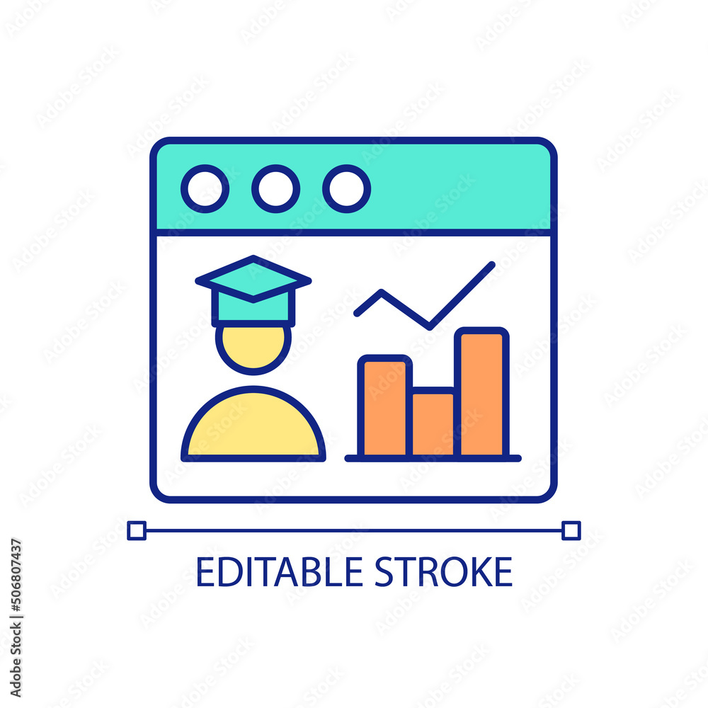 Poster educational data rgb color icon. student assessment. education statistics. collecting and analyzing 