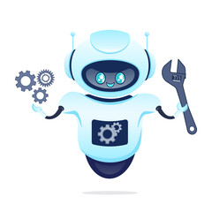 Settings bot in cartoon style. Marketing social media concept. Global social network