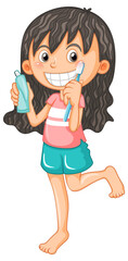 Cute girl cartoon character brushing teeth